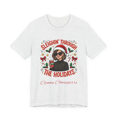 Sleighin' Through the Holidays Tee — Christmas Coffee Graphic Tee