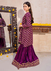 3 Piece Purple Printed raw silk gharara