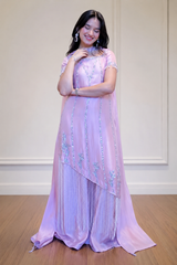 Pastel Lilac Embroidered Kameez with Embellished Fringe Detail
