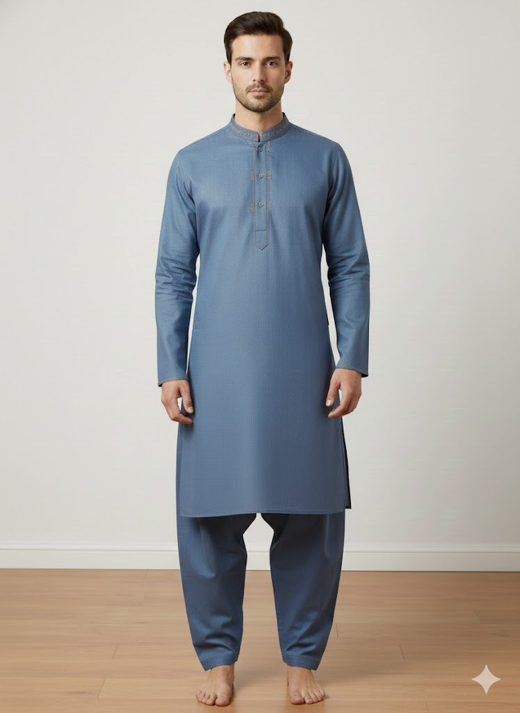 Slate blue salwar kameez for men