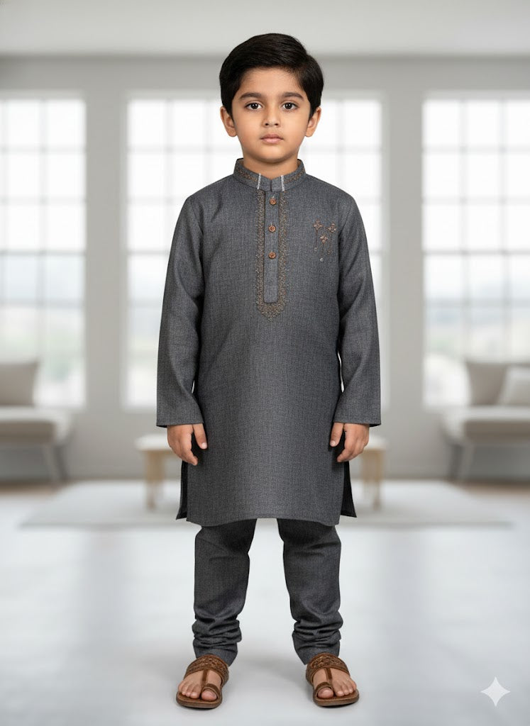 Gray embroidered kurta trouser boys