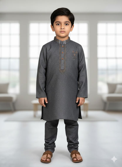 Gray embroidered kurta trouser boys