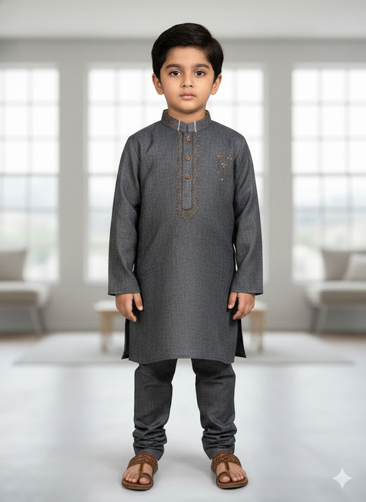 Gray embroidered kurta trouser boys