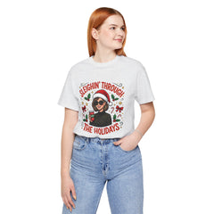 Sleighin' Through the Holidays Tee — Christmas Coffee Graphic Tee
