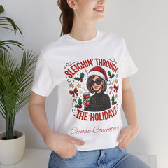 Sleighin' Through the Holidays Tee — Christmas Coffee Graphic Tee