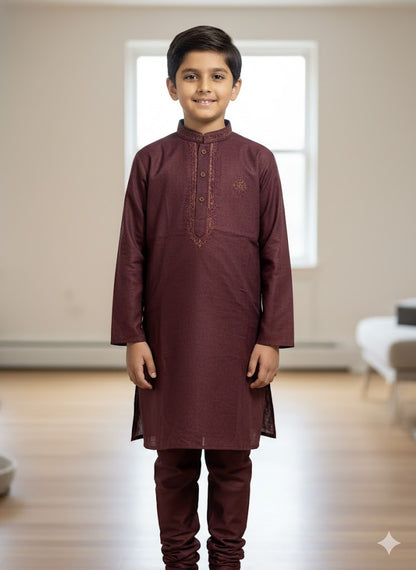 Maroon embroidered kurta salwar boys