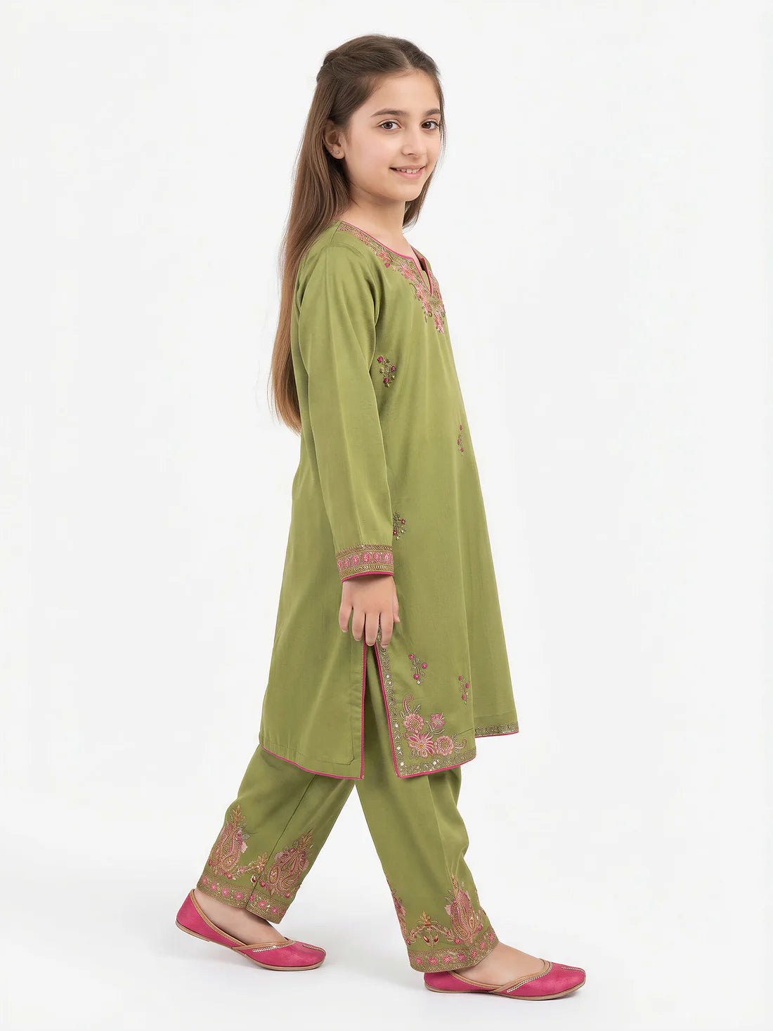 2 Piece Raw Silk Suit- Embroidered (Pret)
