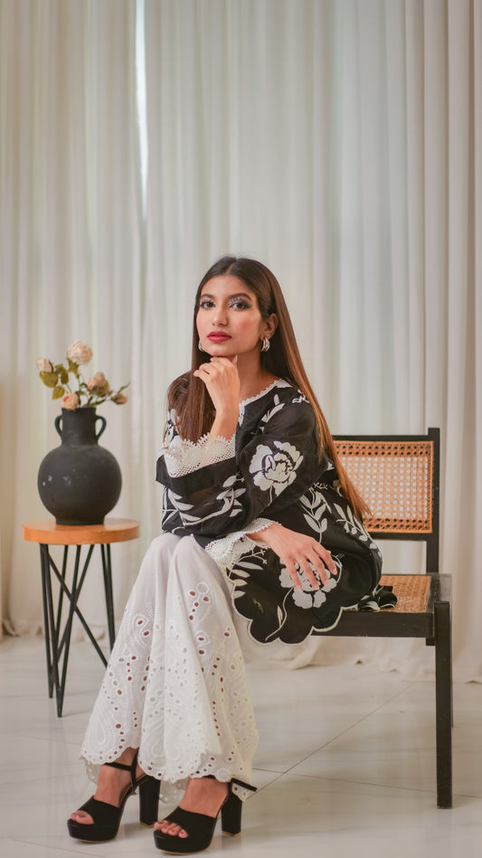 MSP 206 - Black And White 2-Piece Embroidered Set