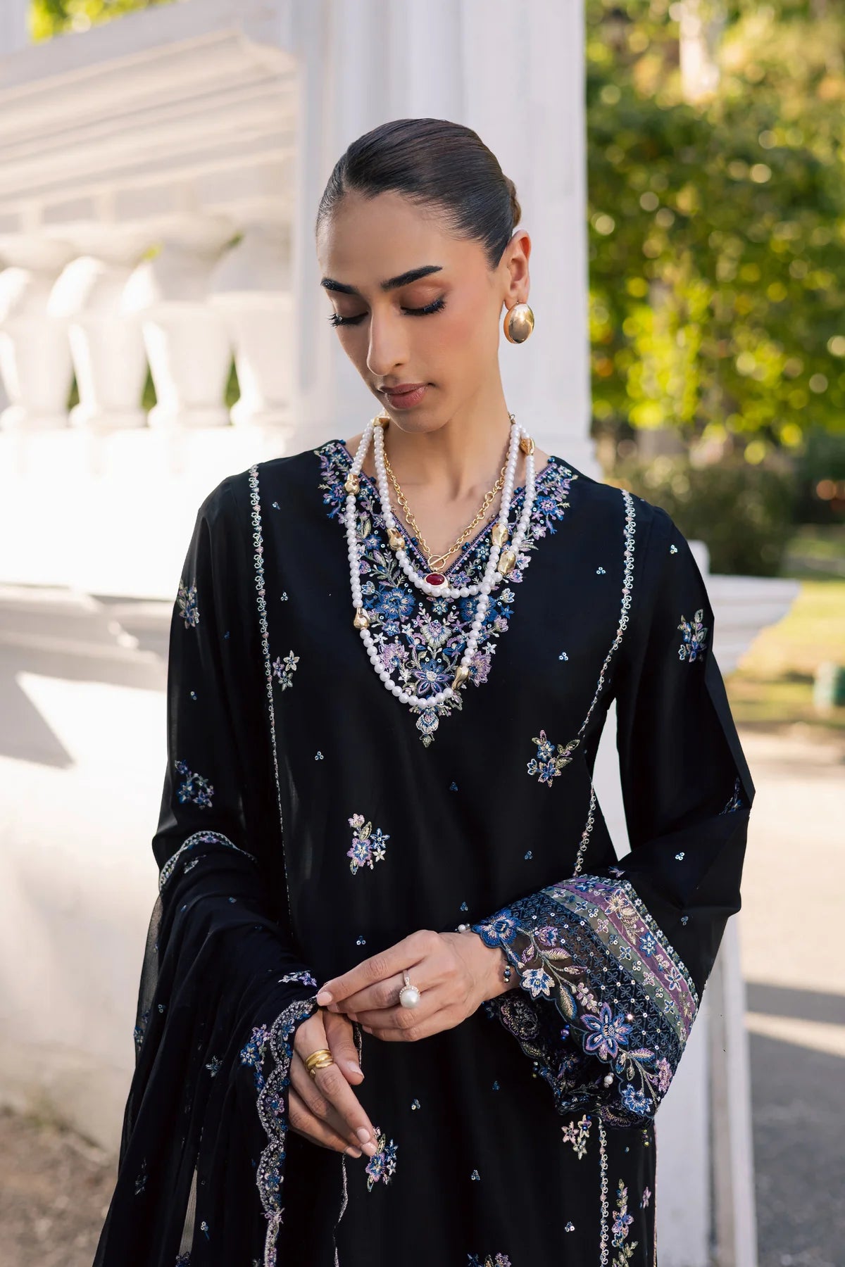 BLACK ZIVA 3PC - FESTIVE EMBROIDERED LAWN