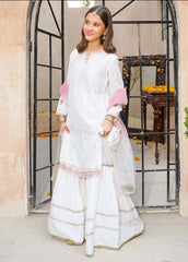 3 Piece White Chiffon Embroidered Gharara