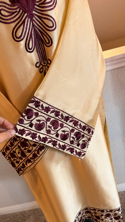 Shamoz Silk Embroidered Off-White Gold Long Shirt Set – 3 Piece | Ready to Ship