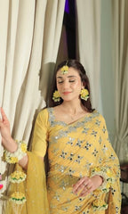 Sunshine Yellow Mirror & Sequin Work Saree – Festive Wear| Indian Sari
