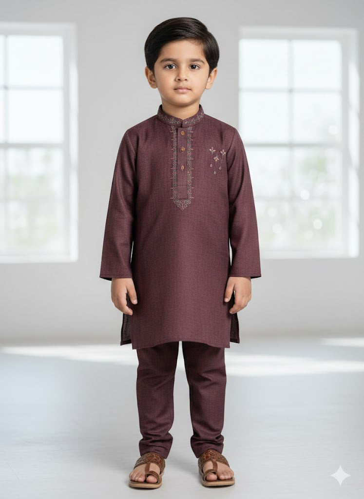 Maroon embroidered kurta trouser boys