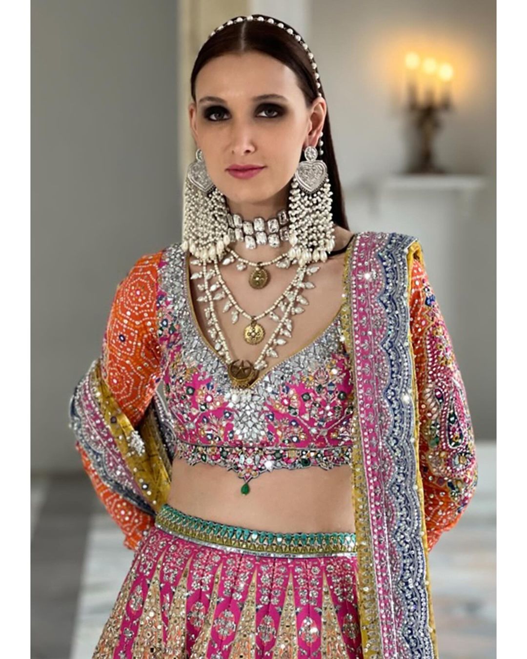 Mahaba Studio USA – Model wearing bridal lehenga choli with dupatta