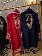 Embroidered China Silk 3-Piece Suite - Elegant Long-Line Silhouette