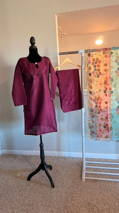 Korean Raw Silk Salwar Suit – Plain Elegance with Heavy Embroidered Organza Dupatta | 3 Piece Set