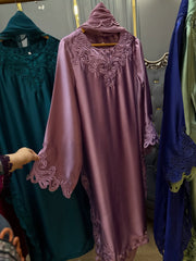 Short Silk Long Shirt with Cutwork Details & Chiffon Dupatta – 3 Piece Set
