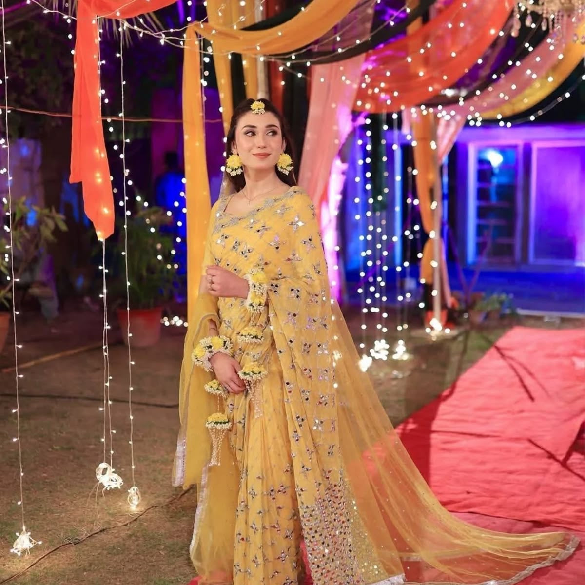 Sunshine Yellow Mirror & Sequin Work Saree – Festive Wear| Indian Sari