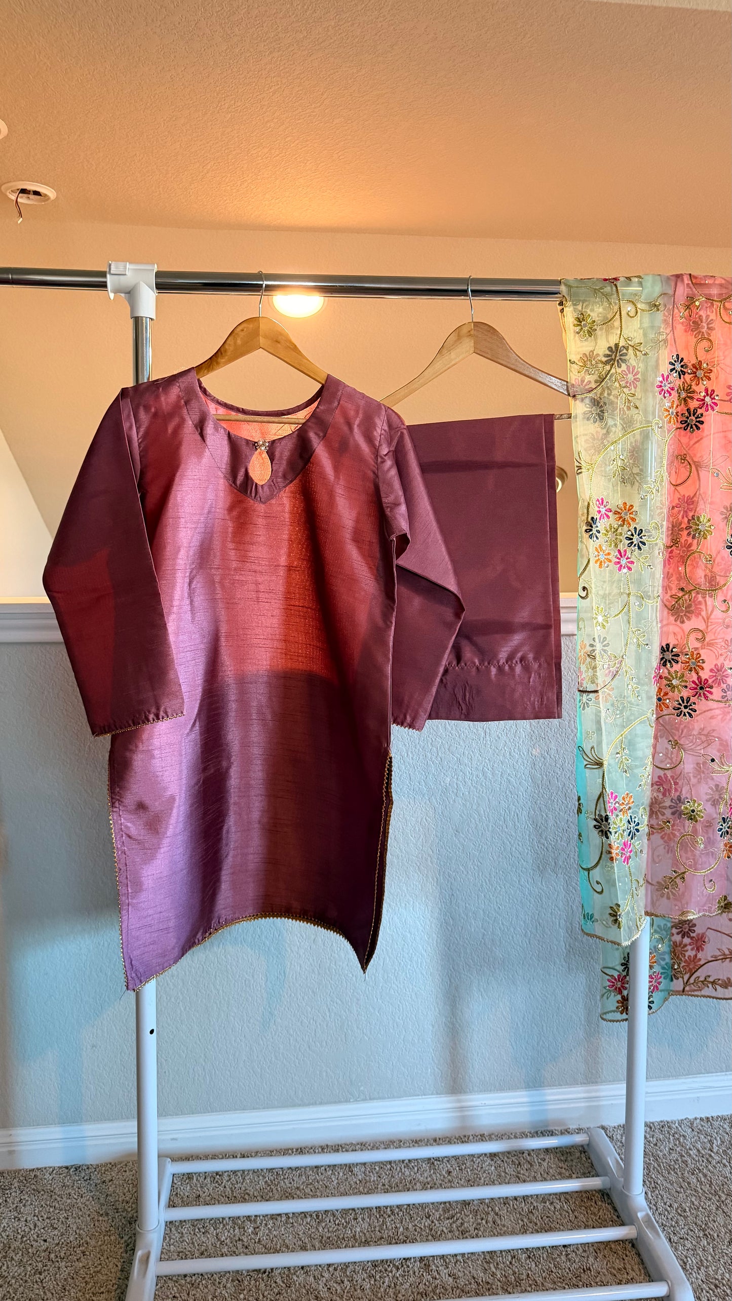 Korean Raw Silk Salwar Suit – Plain Elegance with Heavy Embroidered Organza Dupatta | 3 Piece Set