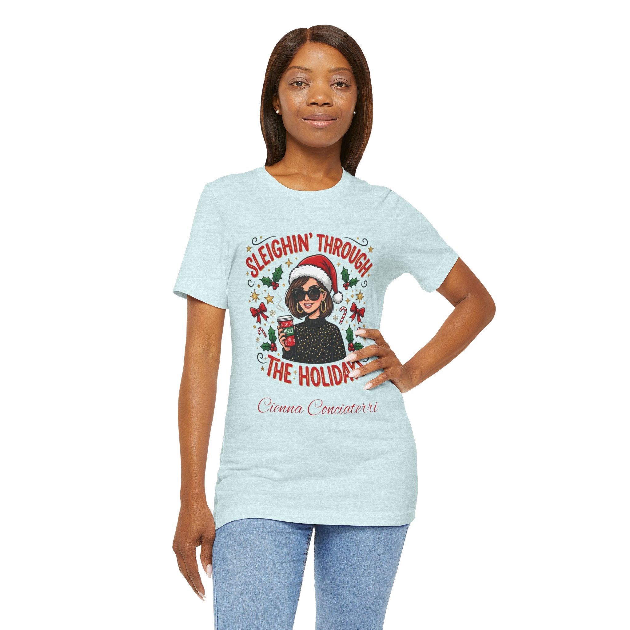 Sleighin' Through the Holidays Tee — Christmas Coffee Graphic Tee