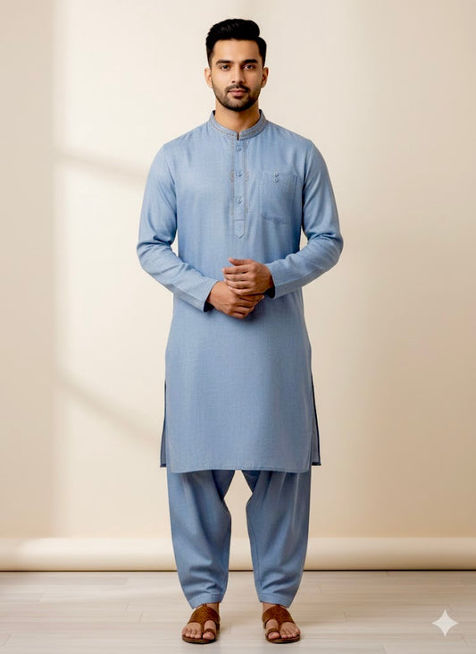 Steel blue salwar kameez for men