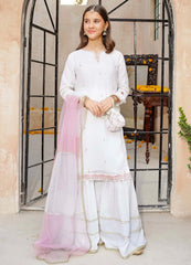 3 Piece White Chiffon Embroidered Gharara
