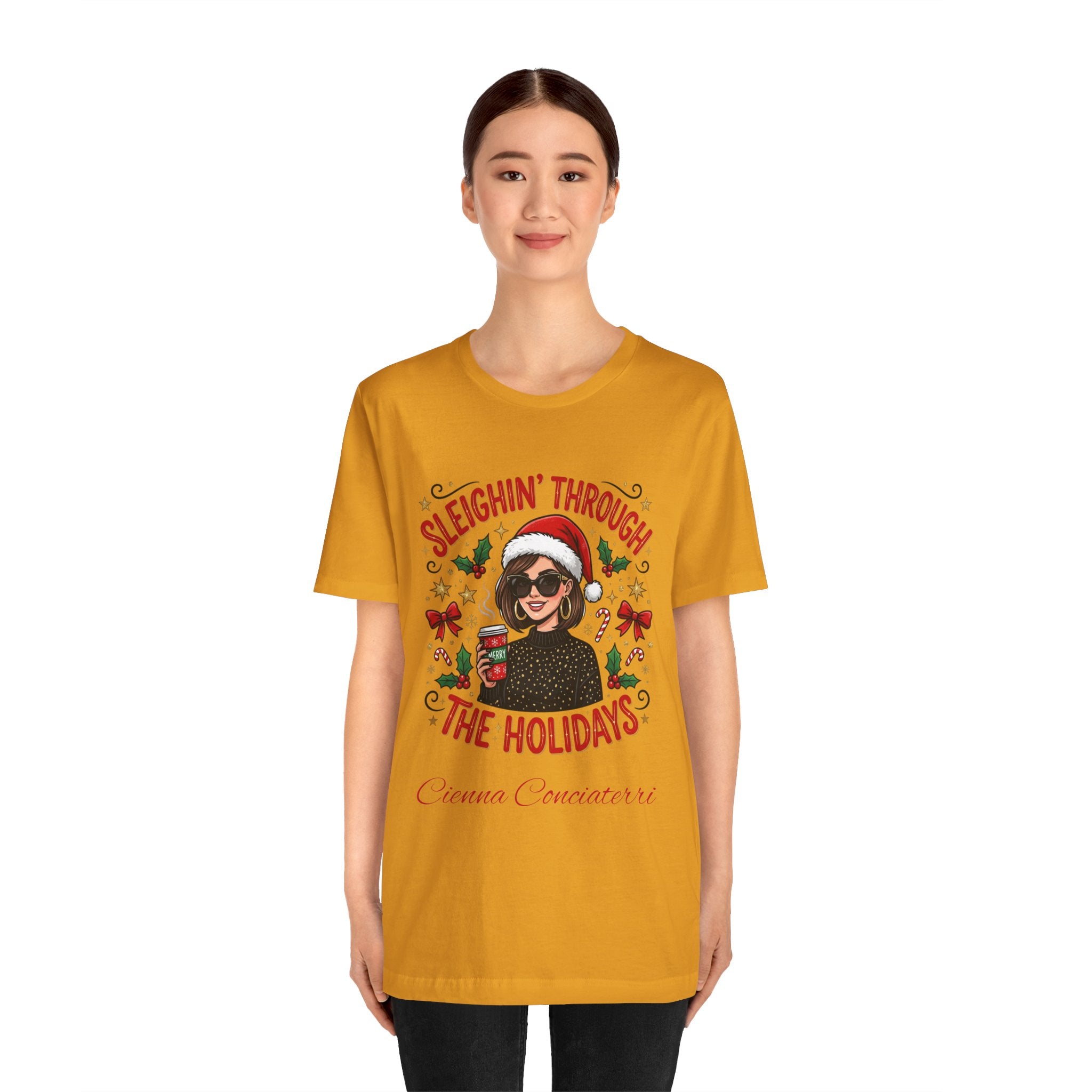 Sleighin' Through the Holidays Tee — Christmas Coffee Graphic Tee