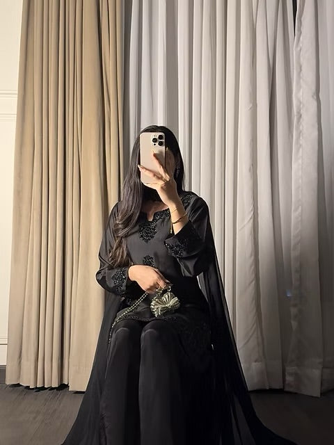 Black Rehana 3 Pcs Festive Outfit