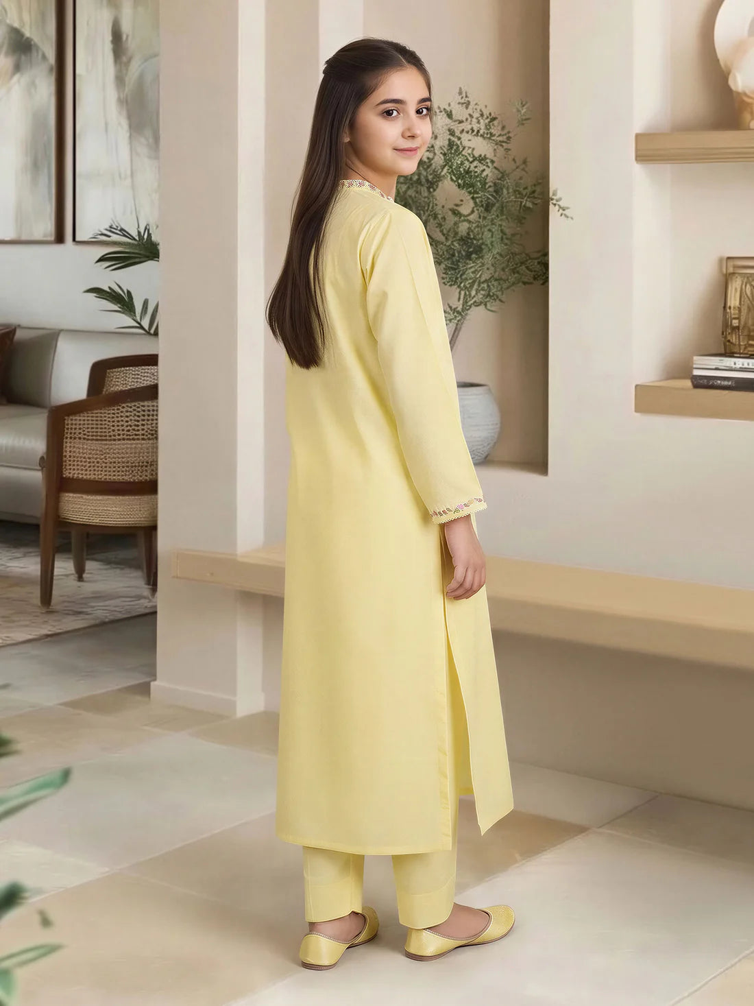 2 Piece Self Jacquard Suit- Embroidered (Pret)