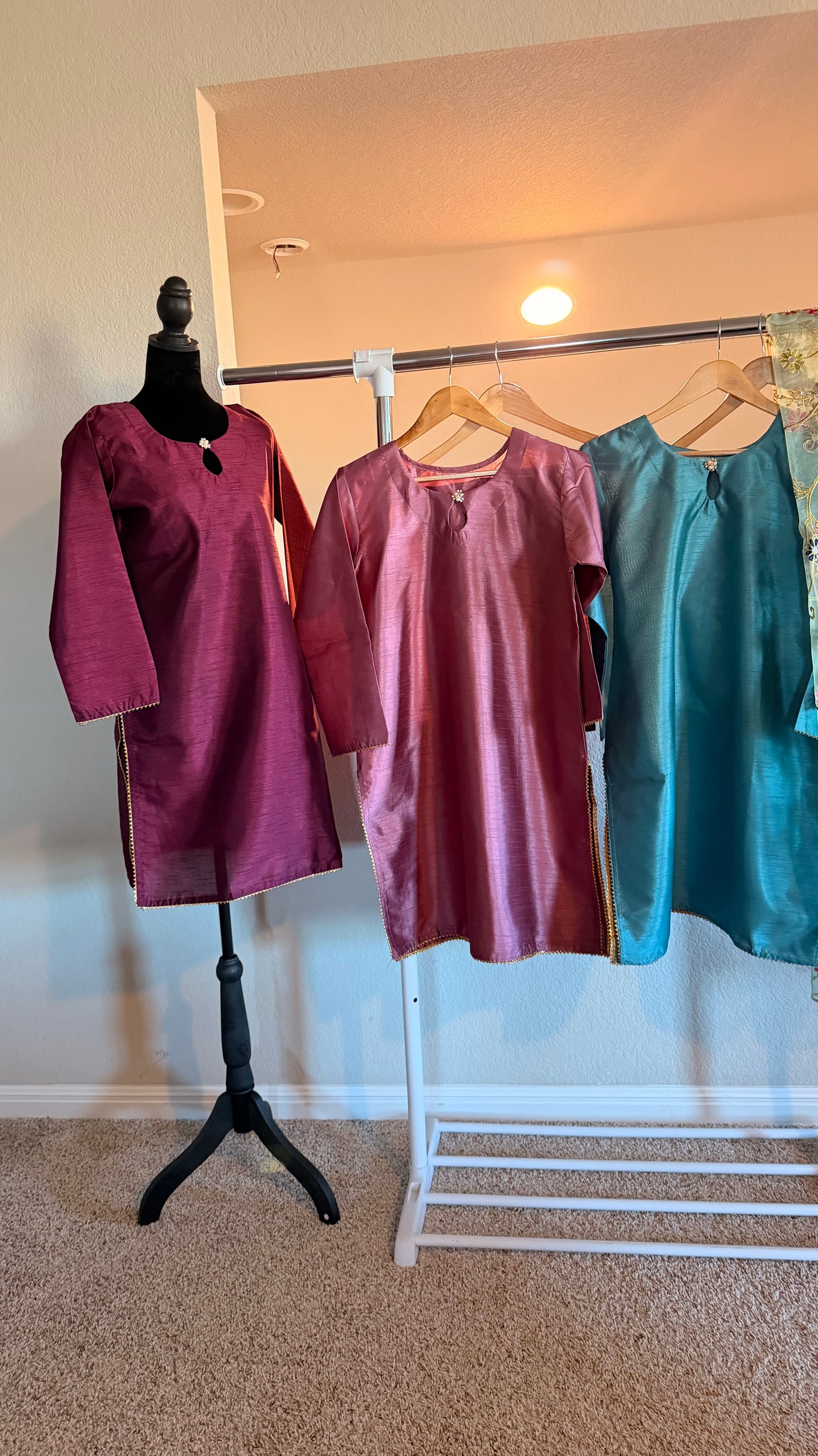 Korean Raw Silk Salwar Suit – Plain Elegance with Heavy Embroidered Organza Dupatta | 3 Piece Set