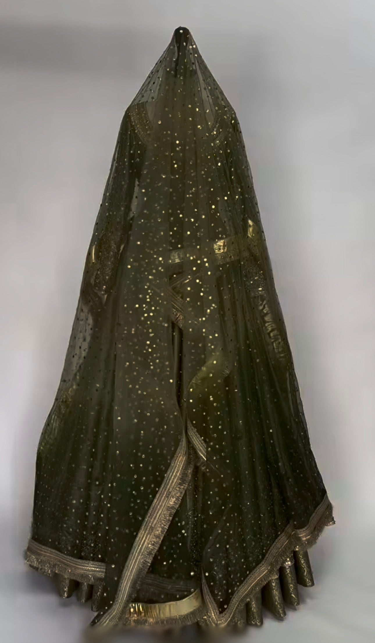 Olive Green Embellished Anarkali – 3 Piece Suit