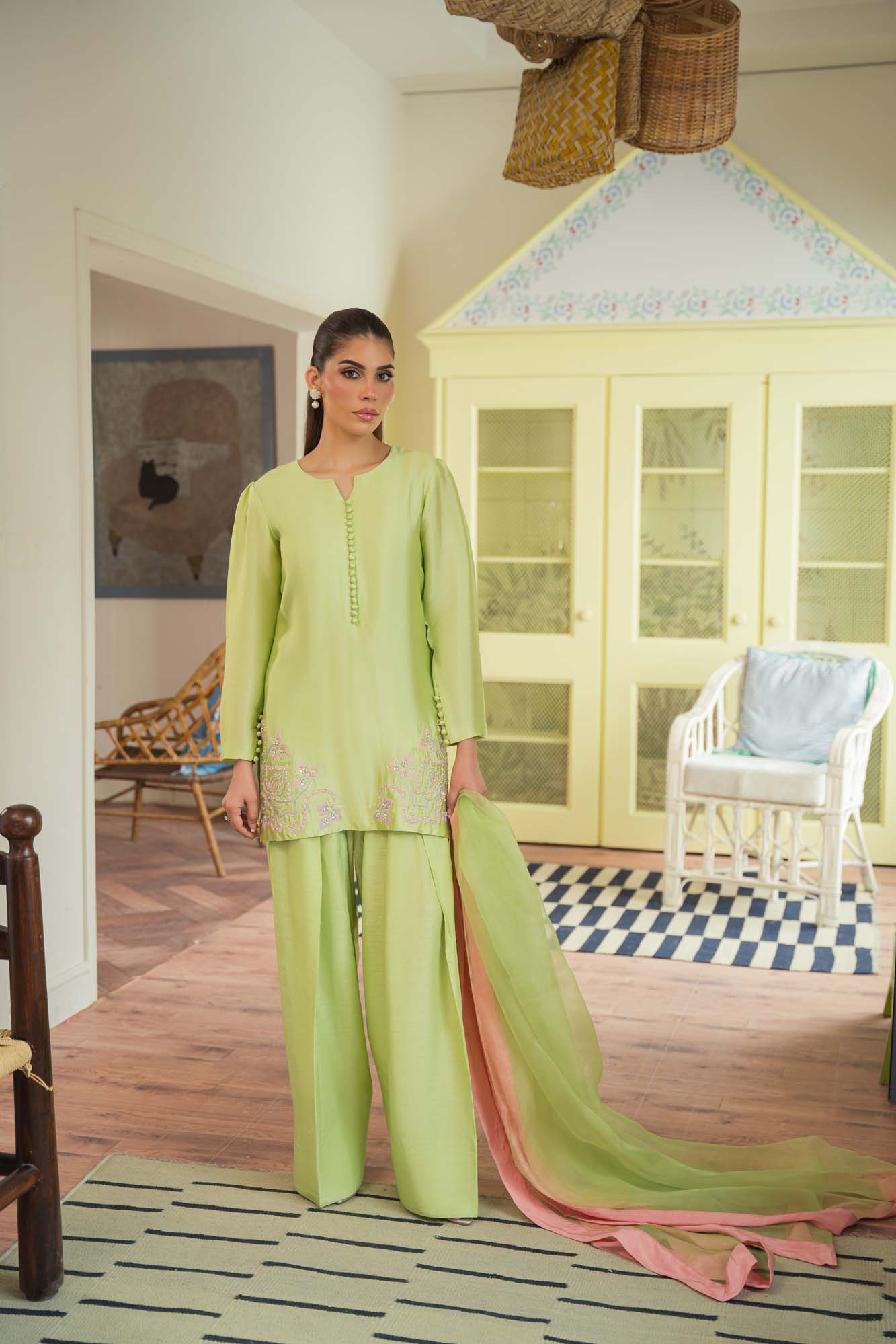 Elegant Sheesha Silk Shalwar Kameez with Organza Dupatta