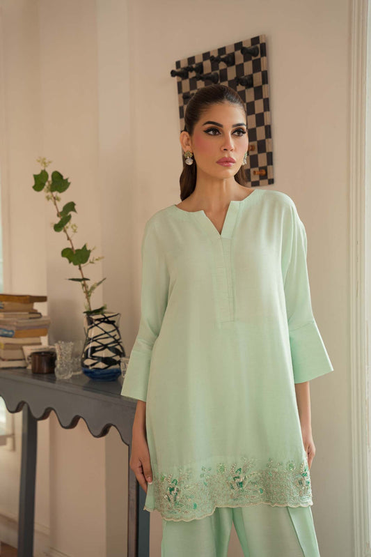 Handcrafted Korean Raw Silk Shalwar Kameez