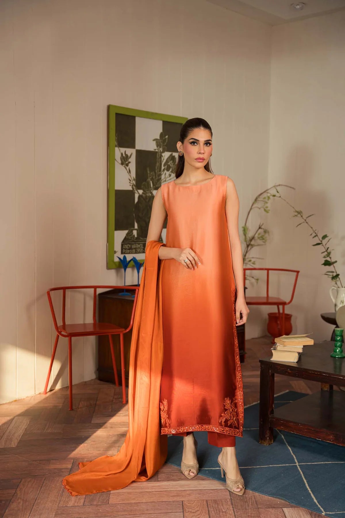 Amber – Elegant Sheesha Silk Shalwar Kameez with Silk Dupatta