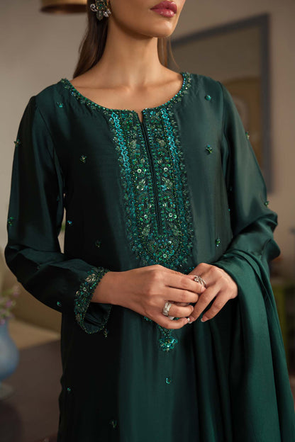 neckline Elegant Sheesha Silk Shalwar Kameez with Embellished Hemline