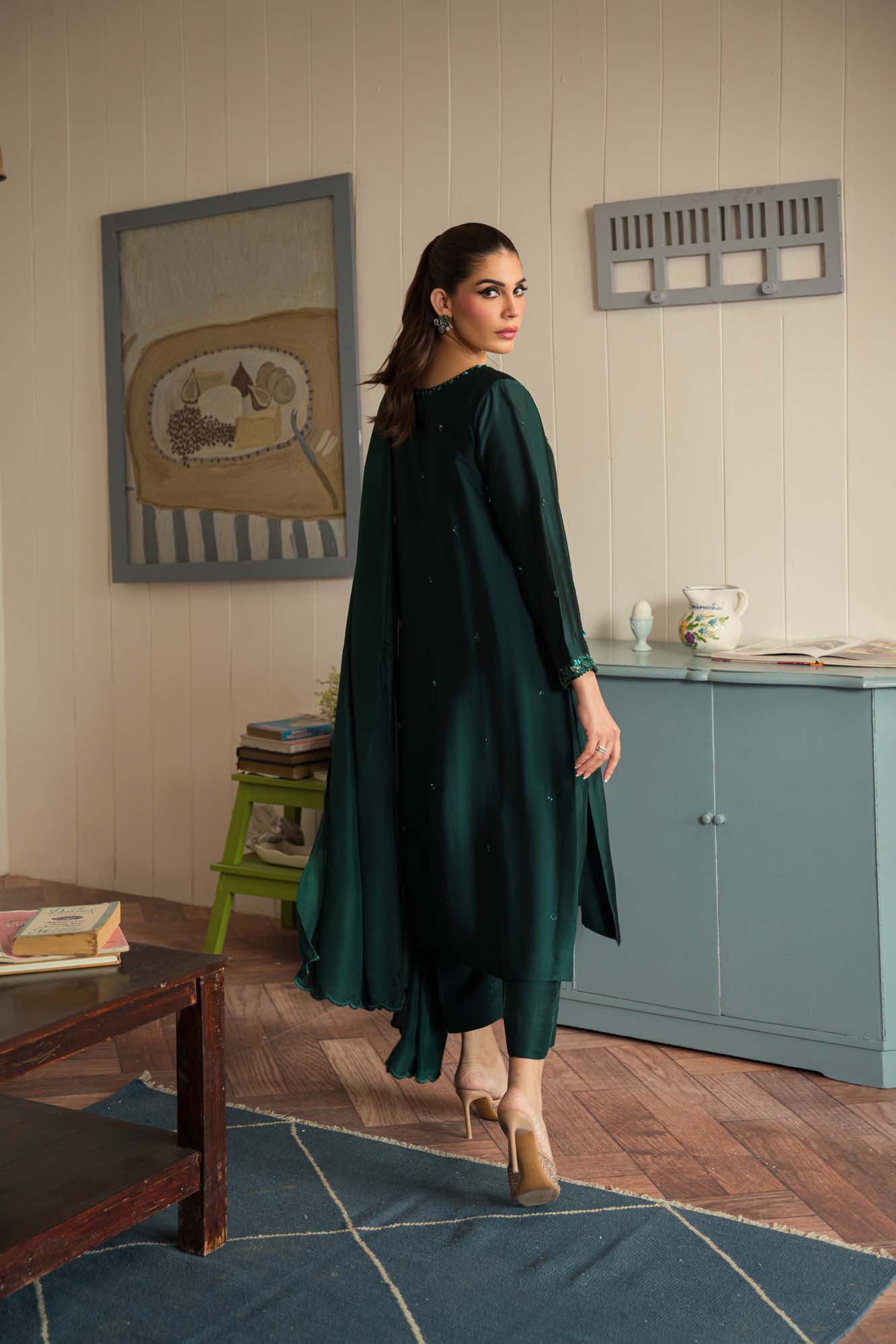 Elegant Sheesha Silk Shalwar Kameez with Embellished Hemline