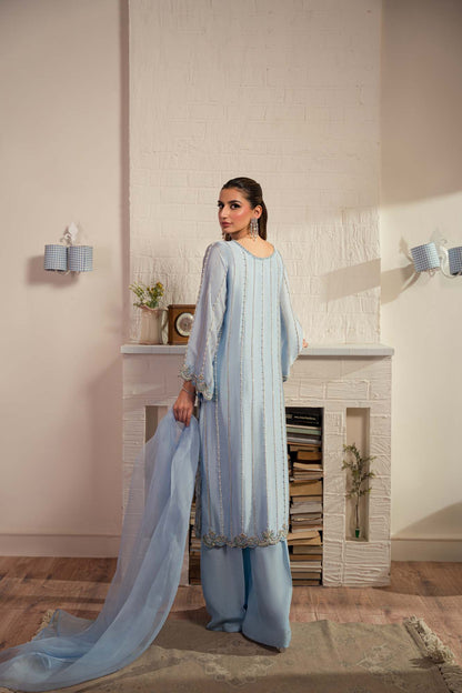 Elegant Sheesha Silk Shalwar Kameez with Organza Dupatta