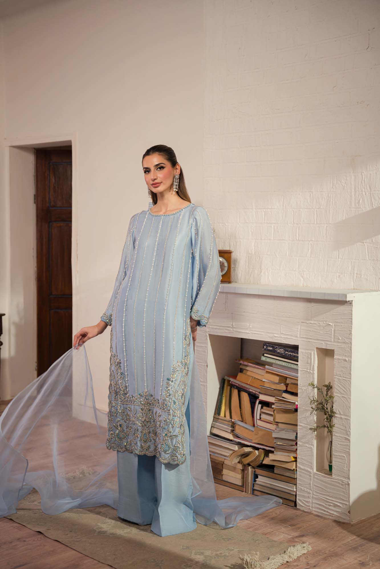  Elsa – Elegant Sheesha Silk Shalwar Kameez with Organza Dupatta