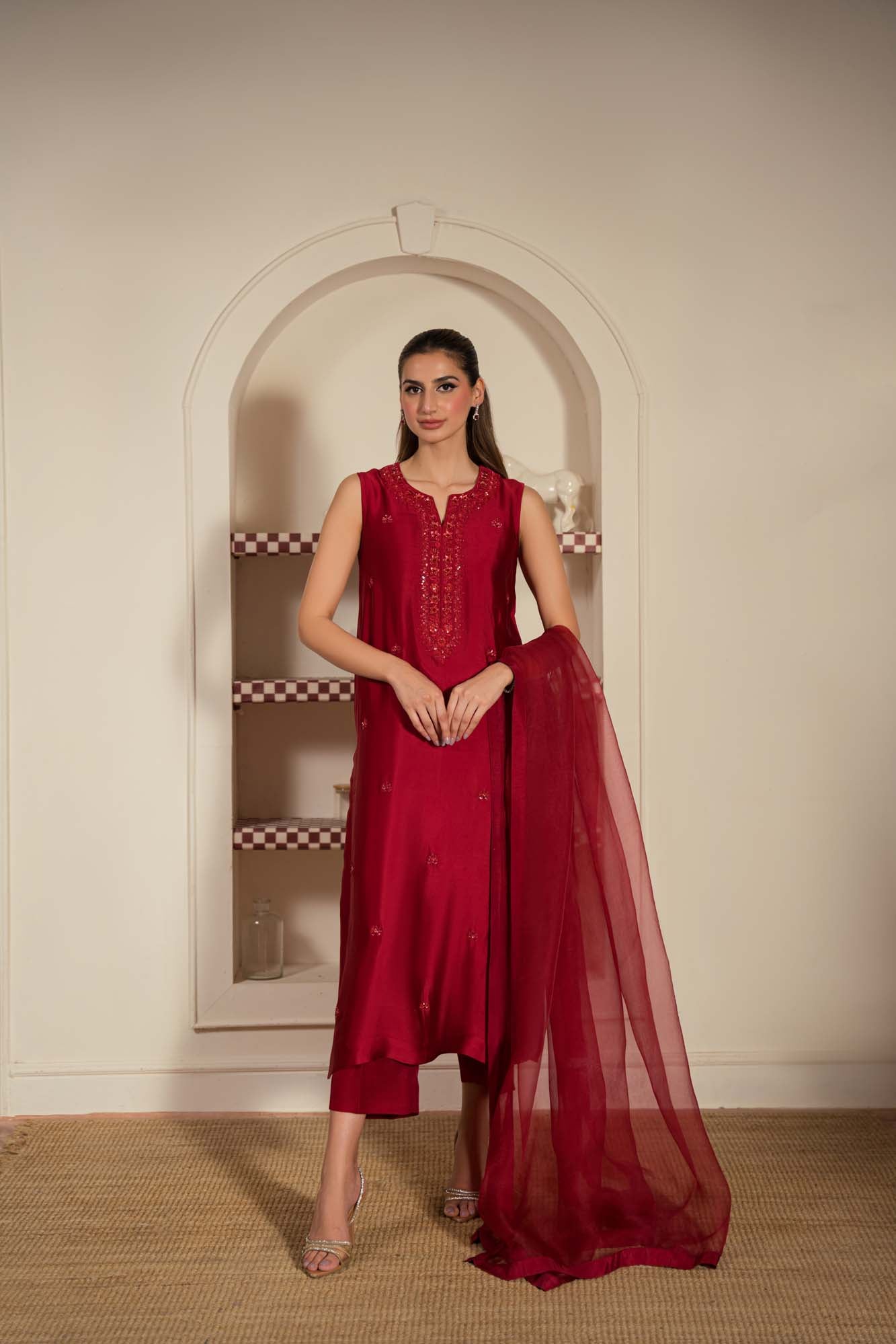 Kaida Luxurious Sheesha Silk Shalwar Kameez with Organza Dupatta