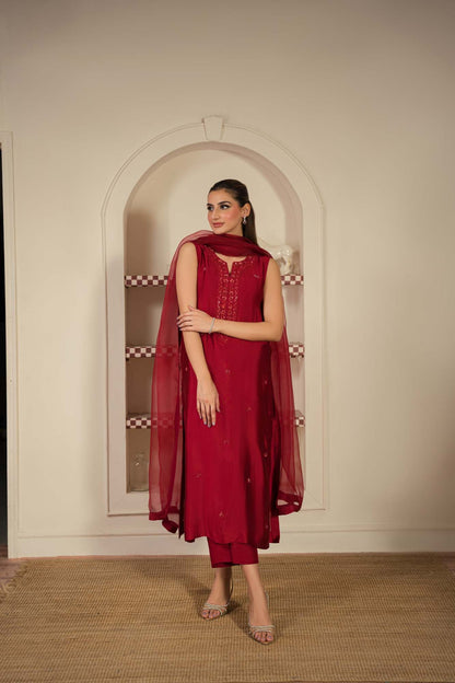 full view Dahlia – Luxurious Sheesha Silk Shalwar Kameez with Organza Dupatta