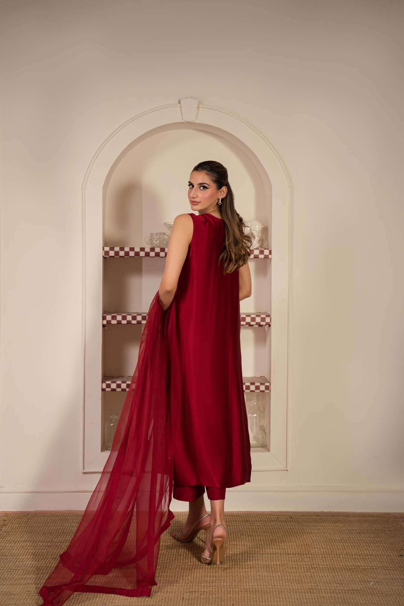 back view Dahlia – Luxurious Sheesha Silk Shalwar Kameez with Organza Dupatta