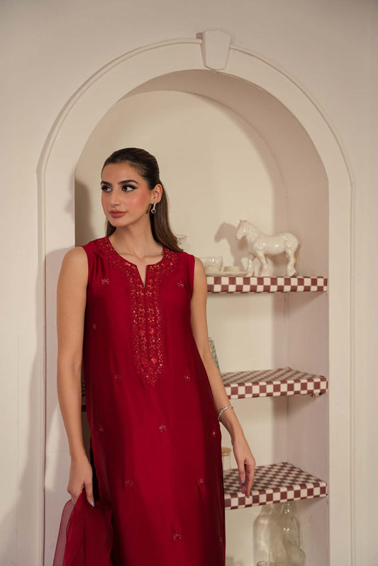 Dahlia – Luxurious Sheesha Silk Shalwar Kameez with Organza Dupatta