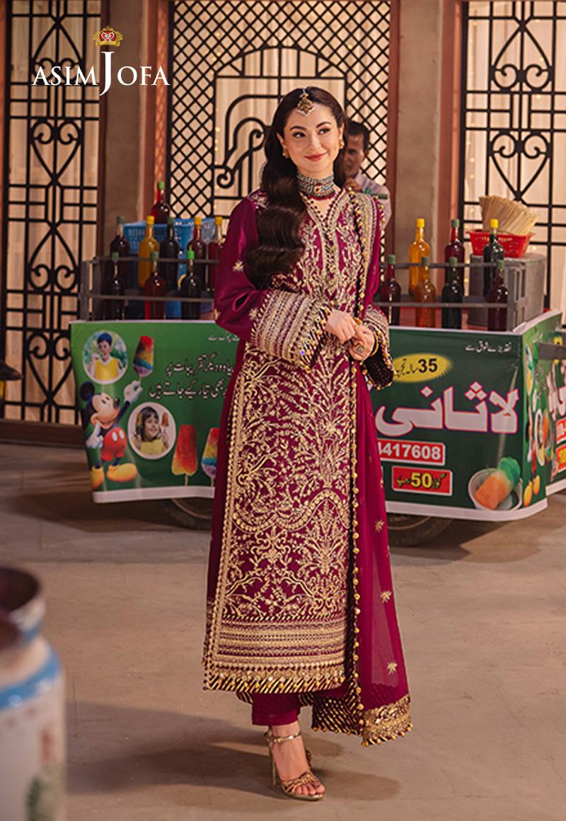 Asim Jofa Embroidered Twisted Silk Suit - Hania Amir Detailed View