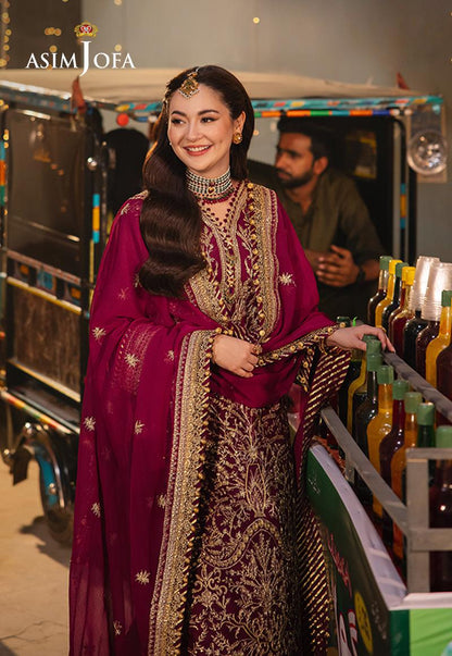 Asim Jofa Embroidered Twisted Silk Suit - Hania Amir - Full view