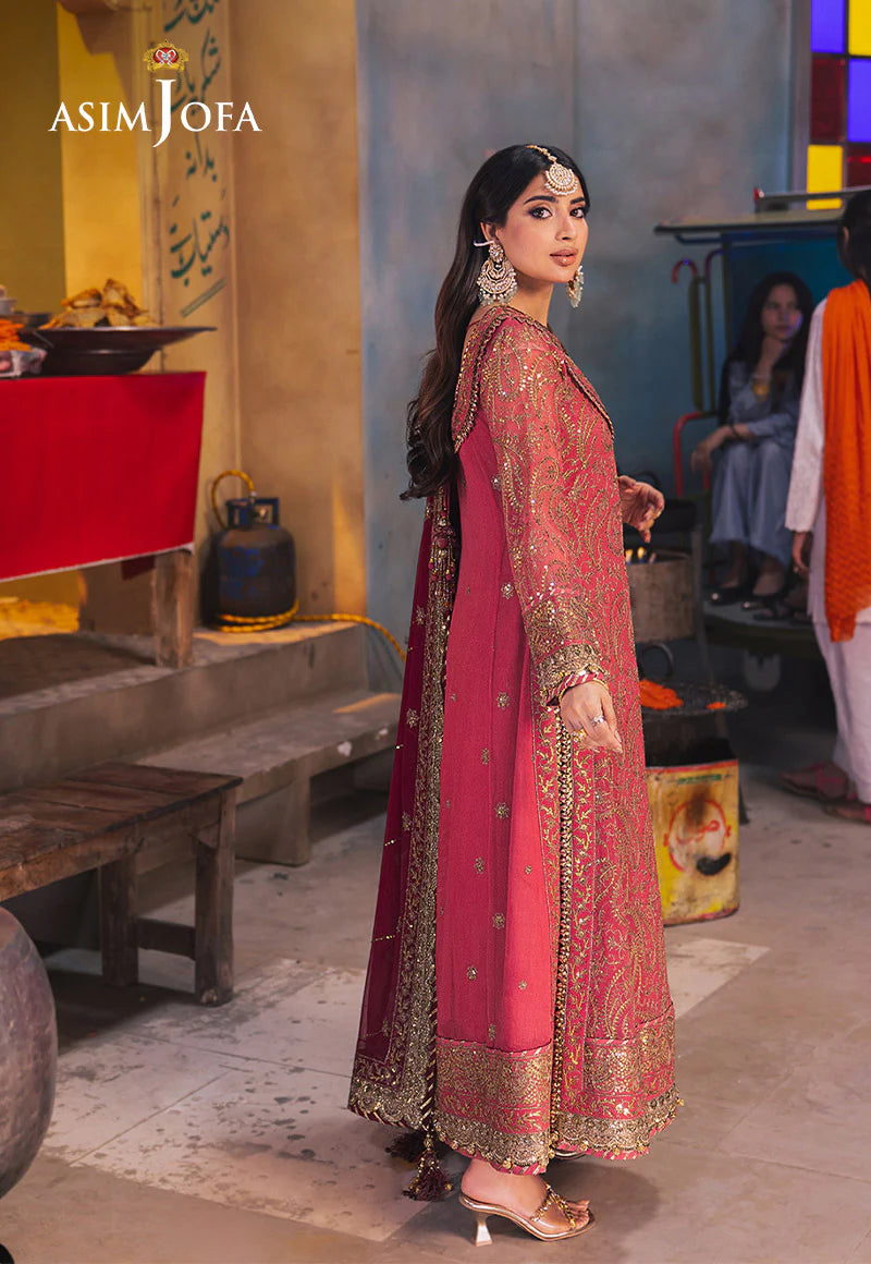 Asim Jofa Hot Pink Embroidered Chiffon 3-Piece Set back view