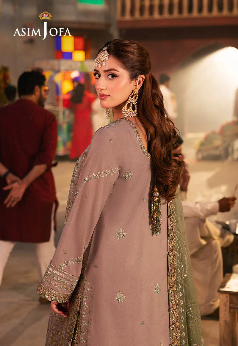 Asim Jofa beige embroidered twisted silk 3-piece suit