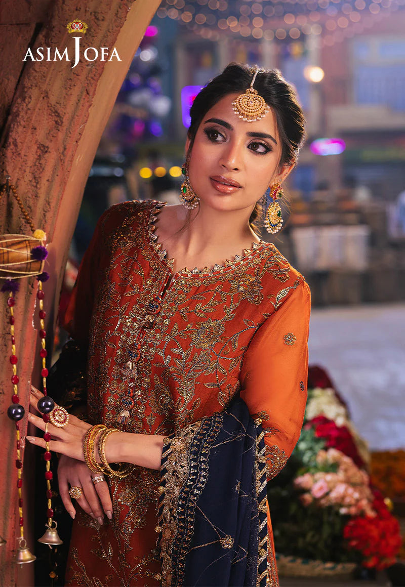 Asim Jofa embroidered chiffon shirt with gold zari and navy details – Pakistani fashion USA