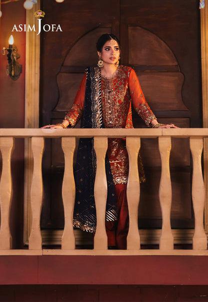 Asim Jofa Rust Embroidered Chiffon 3-Piece Suit