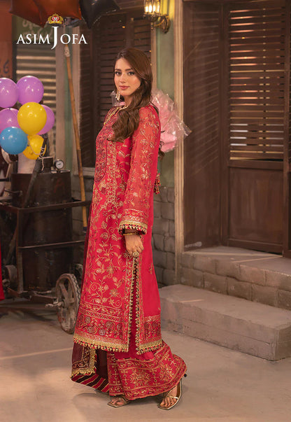 Asim Jofa Hot Pink Embroidered Chiffon 3-Piece Suit