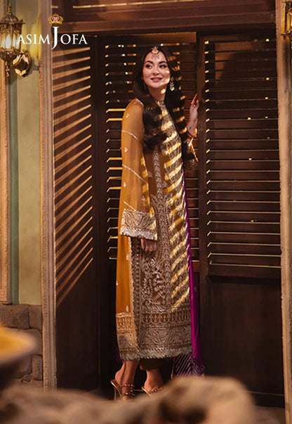 Asim Jofa Gold Embroidered Chiffon Suit